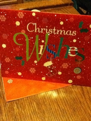 red glitter Christmas card