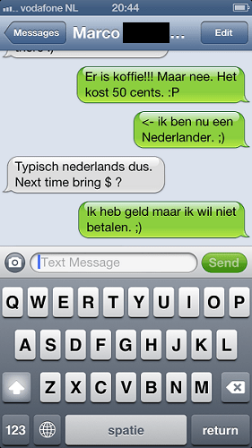 text conversation about Dutch coffee