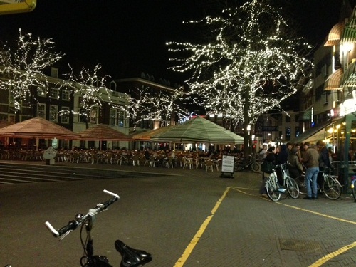 outdoor cafes at night in The Hague