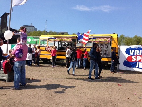 school bus at the Liberation Day festinal in The Hague