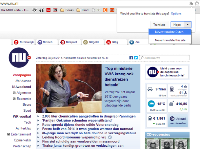 never translate Dutch in Chrome