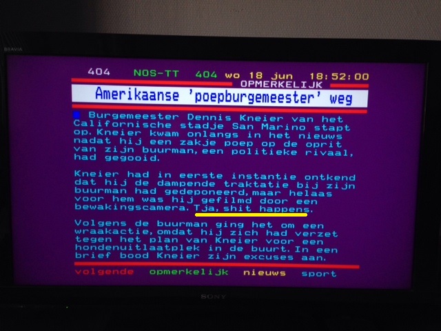 Dutch teletext news item
