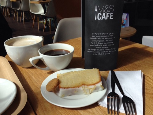 lemon cake and coffee by Marks & Spencer in The Hague