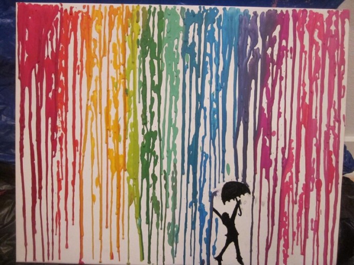 Melting crayon art with umbrella