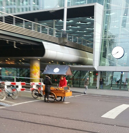 Selling oranges at The Hague's Centraal Station
