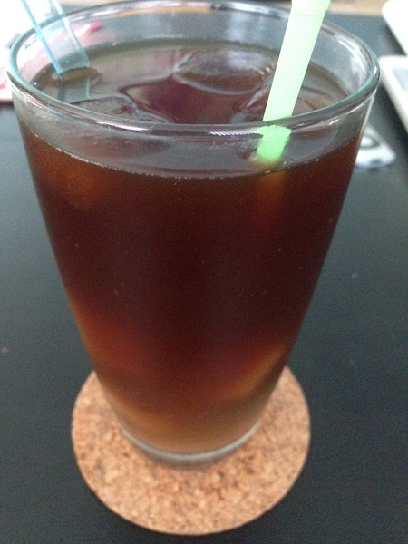 Iced coffee with chocolate and coffee ice cubes