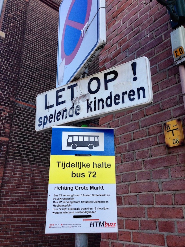 Outdated bus 72 sign in The Hague