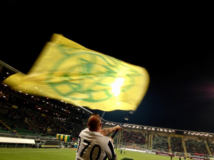 Flag waving before the ADO Den Haag game