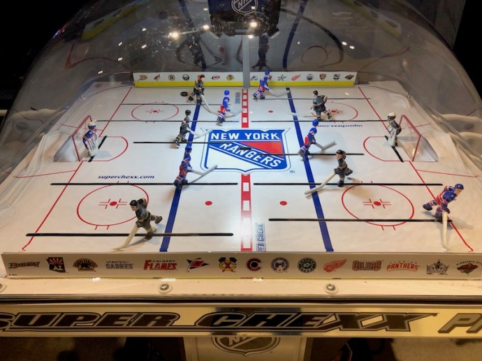 Foosball-esque table in NHL store in NYC