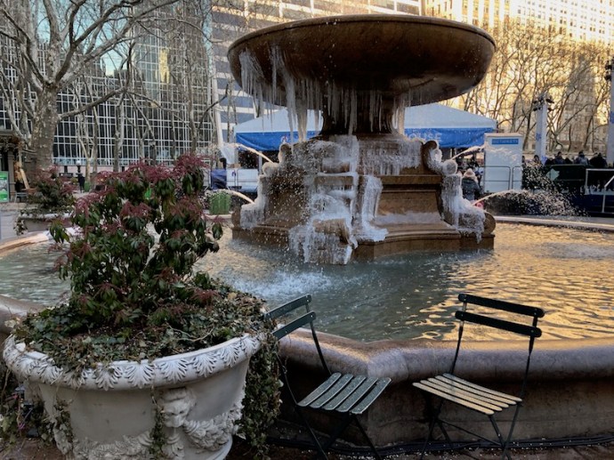 Frozen fountain at Bryant Park, NYC