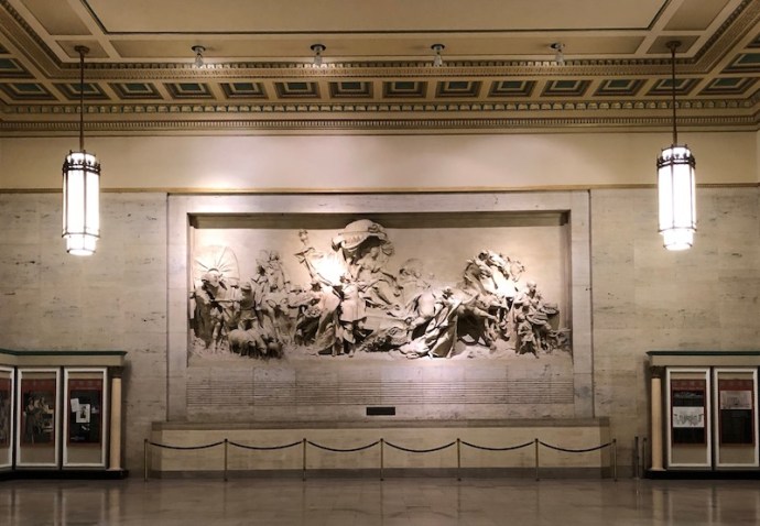 Spirit of transportation mural at 30th Street station in Philadelphia