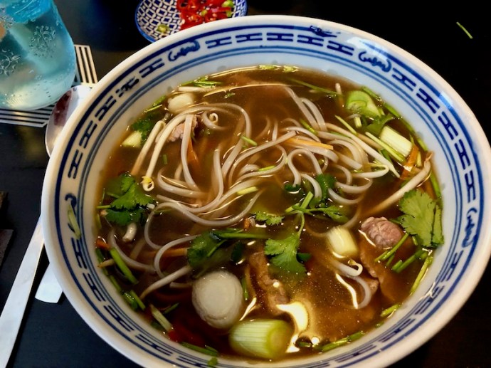 Homemade beef noodle pho soup