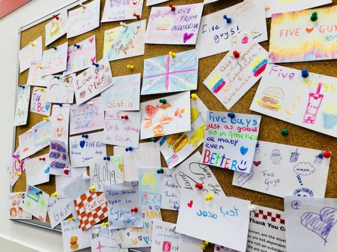 Five Guys bulletin board in The Hague, Aug 2018