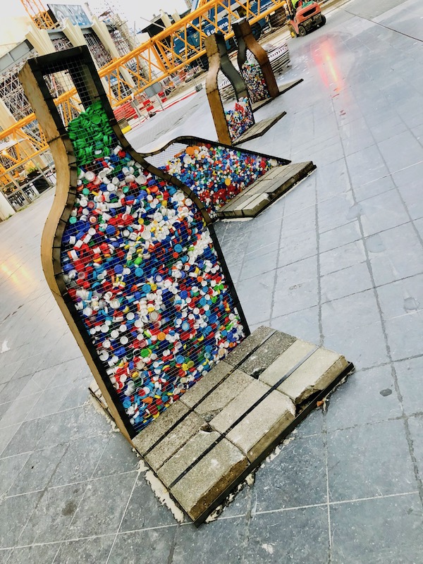 Bottle cap recycling art before The Hague, city hall, Oct 2018